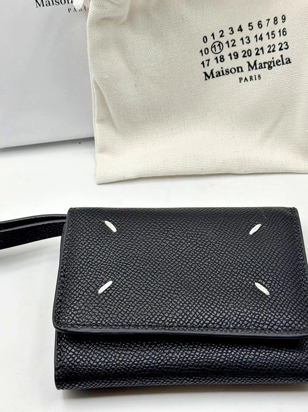 Maison Margiela Compact Zip Wallet in Grained Leather Black